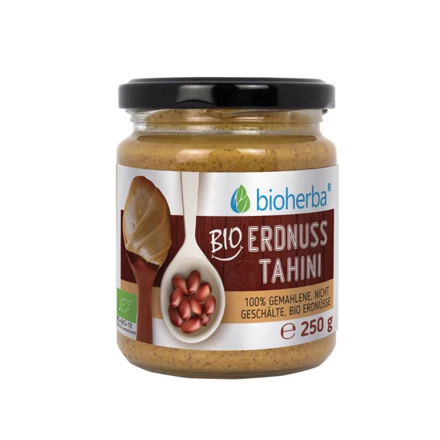 100% bio arašídové tahini z mletých neloupaných jader – 250 g – Bioherba