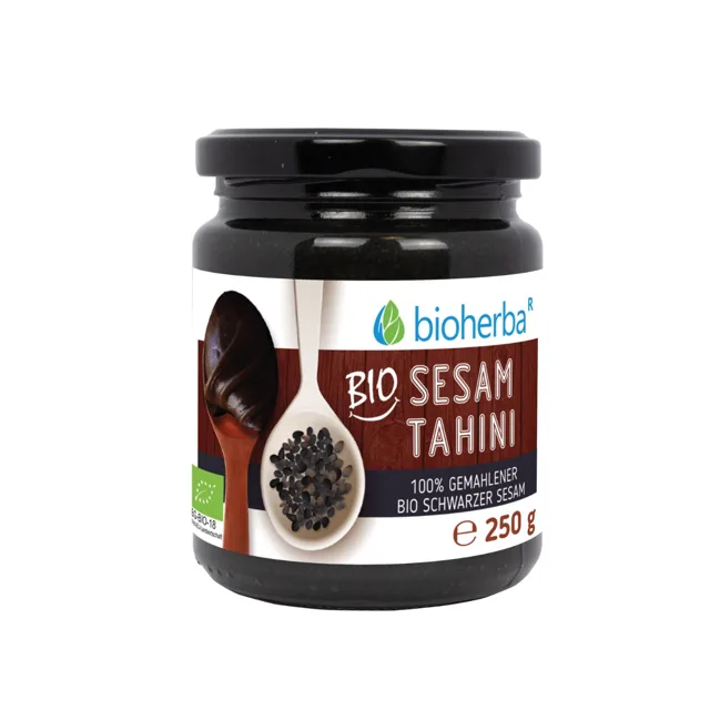 100% bio sezamové tahini z mletého bio černého sezamu – 250 g – Bioherba