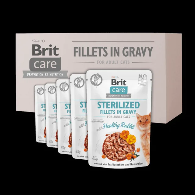 24 x Brit Care Cat Sterilized. Fillets in Gravy with Healthy Rabbit 85 g