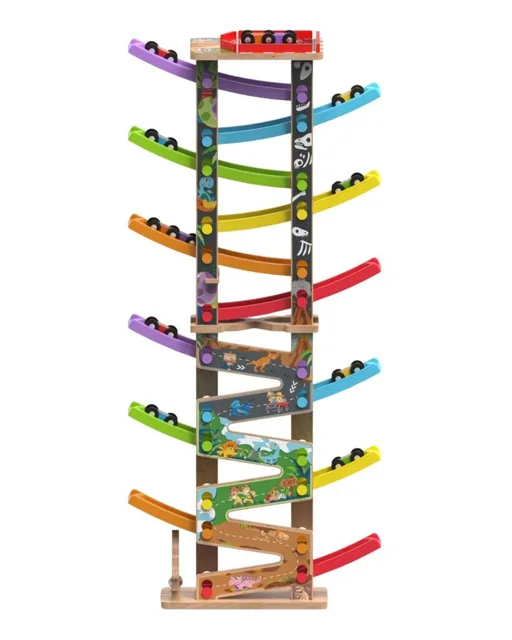 2Kids Toys Velká dřevěná závodní dráha 12 ramp – 36 dílů
