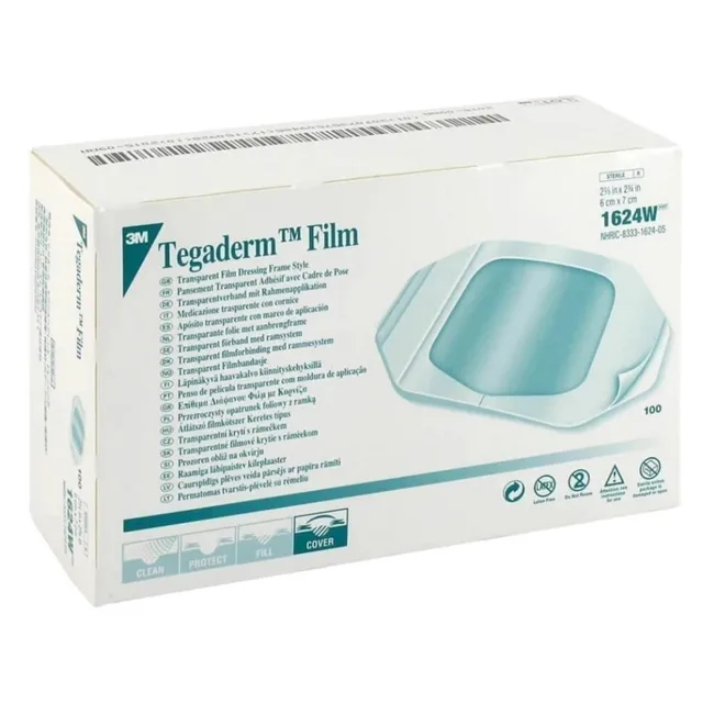3M Tegaderm transparentní převazová fólie 1624W 6 cm x 7 cm 100 kusů