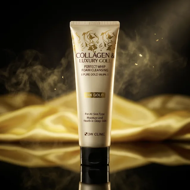 3W CLINIC - Collagen & Luxury Gold Perfect Whip Foam Cleansing - Čisticí pěna s kolagenem a luxusním zlatem - 180 ml