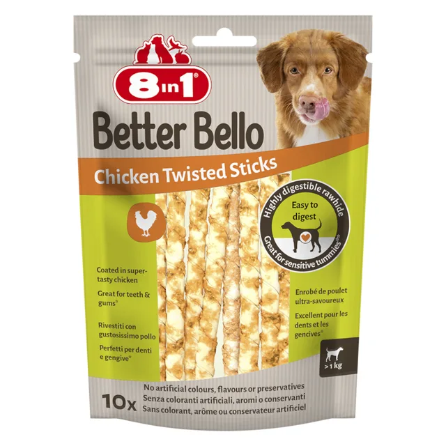 8in1 Better Bello Chicken Twisted Sticks - výhodné balení: 2 x 10 kusů (120 g)