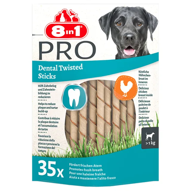 8in1 Delights Pro Dental Twisted tyčinky, kuřecí - 190 g (35 ks)