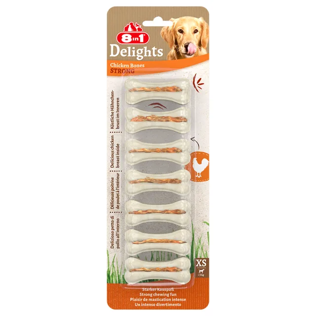 8in1 Delights Strong žvýkací kosti, kuřecí - XS, 7 ks (140 g)