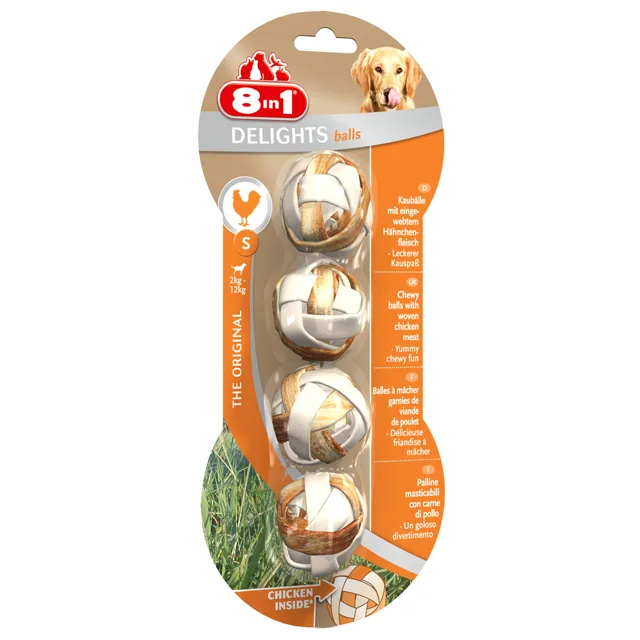 8in1 Delights žvýkací koule kuřecí - XS, 36 g (4 kusy)