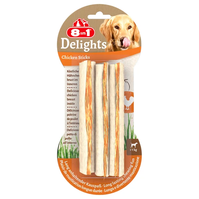 8in1 Delights žvýkací tyčinky, kuřecí - 6 x 75 g (18 kusů)
