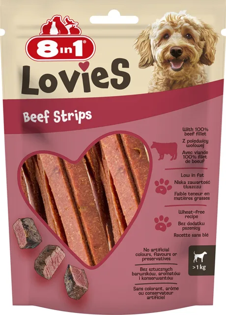8IN1 Lovies Beef Strips 80g pamlsek pro psa s pečeným hovězím masem