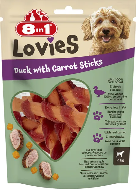 8IN1 Lovies Duck &amp; Carrot Sticks 80g pamlsek pro psa tyčinky z kachny s mrkví