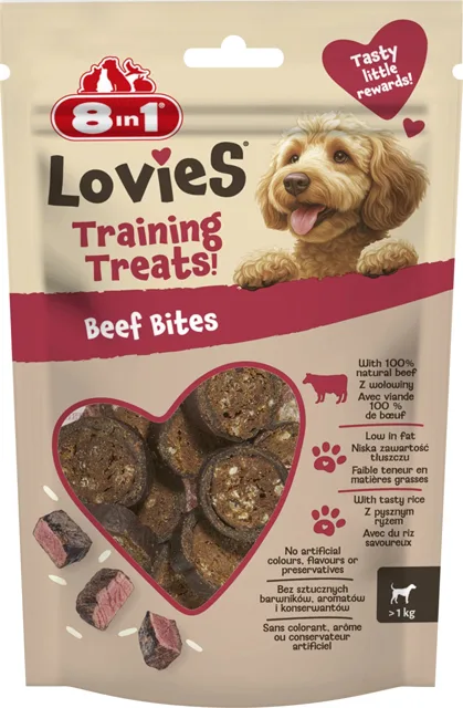 8in1 Lovies Training Treats Beef Bites 90g tréninková pochoutka pro psa s hovězím masem a rýží