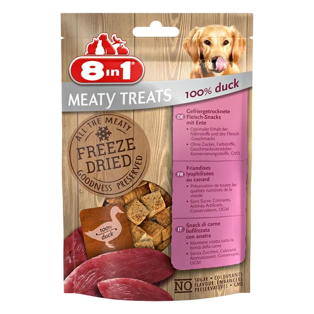 8in1 pamlsky pro psy, 4 balení - 3 + 1 zdarma - Meaty Treats kachní prsa 4 x 50 g