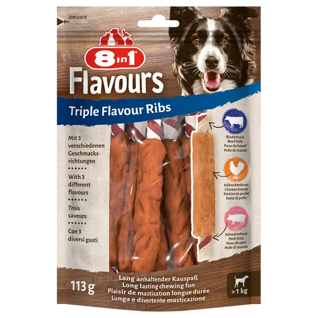 8in1 Triple Flavour Ribs žvýkací tyčinky - 3 x 6 kusů