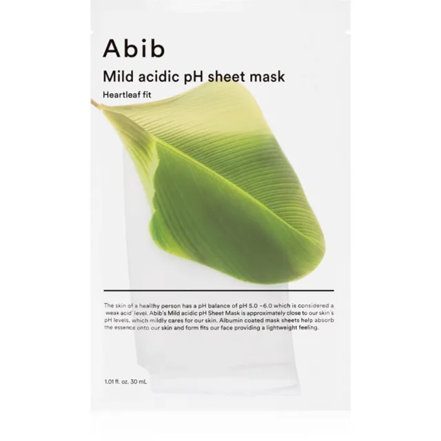 Abib Mild Acidic pH Sheet Mask Heartleaf Fit zklidňující plátýnková maska pro citlivou pleť se sklonem k akné 30 ml