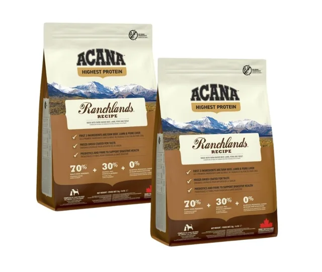 ACANA Highest Protein Ranchlands Dog 2x2 kg bezobilné a bezlepkové krmivo pro psy