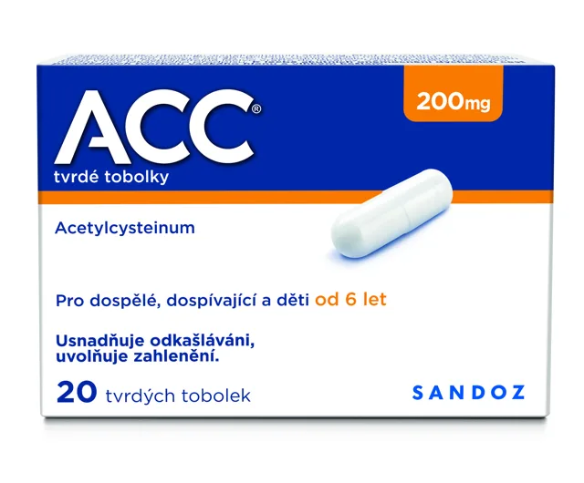 ACC 200mg 20 tvrdých tobolek, na vlhký kašel pro dospělé a děti od 6 let