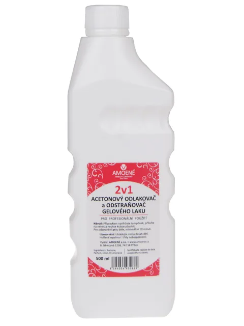 Acetonový odlakovač a odstraňovač gelového laku 2 v 1, Amoené 500 ml (011401M500P) + dárek zdarma