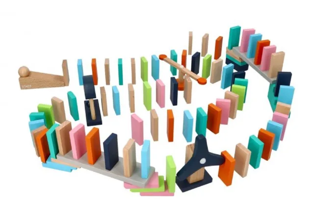 Adam Toys Dřevěné aktivní barevné domino, 128 ks,