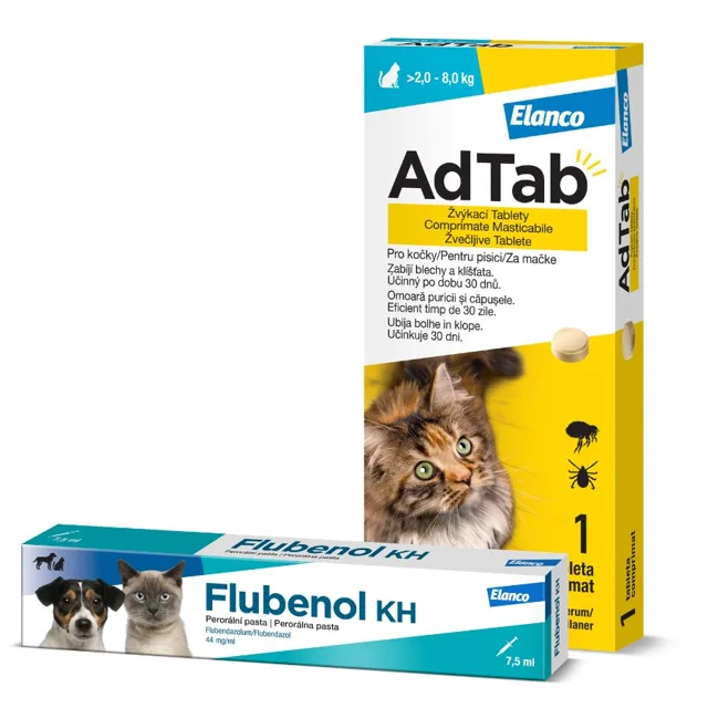 Adtab 48mg žvýkací tablety pro kočky >2-8kg 1ks + Flubenol Kh 44mg/ml perorální pasta 7.5ml