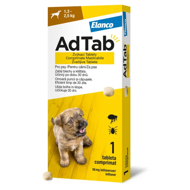ADTAB 56 mg žvýkací tableta pro psy (1,3–2,5 kg) 1 kus
