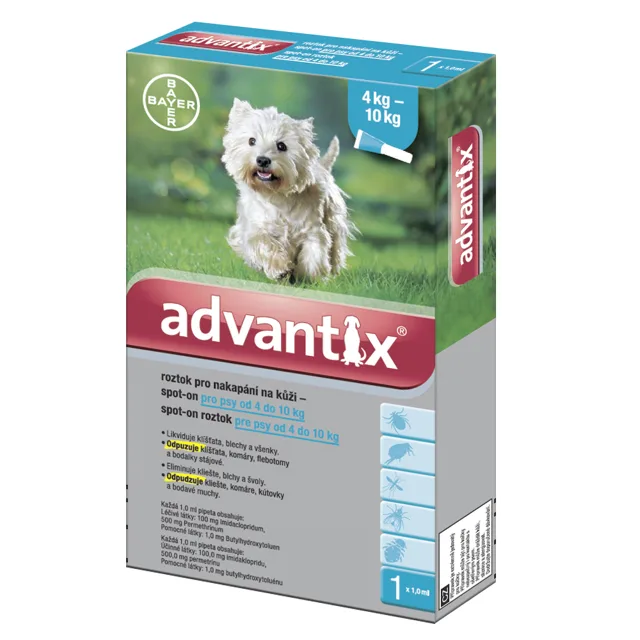 Advantix spot-on pro psy od 4 kg do 10 kg - 2 x 1,0 ml