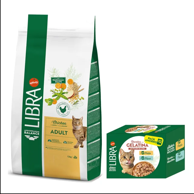 Affinity Libra Cat, 12 kg + 12 x 85 g Libra Cat losos s tuňákem zdarma - Adult kuřecí 12 kg