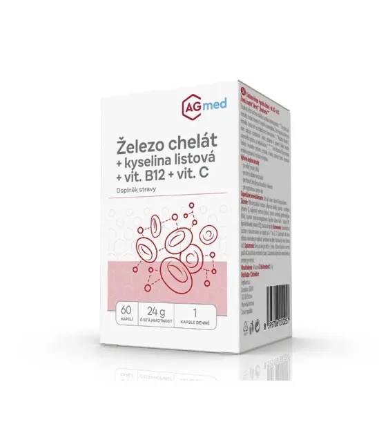 AGmed Železo chelát + kyselina listová + vitamin B12 + vitamin C 60 kapslí
