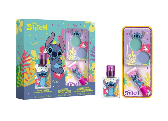 Air-Val Stitch Dárkový set toaletní voda, lesk na rty a oční stíny 3 ks