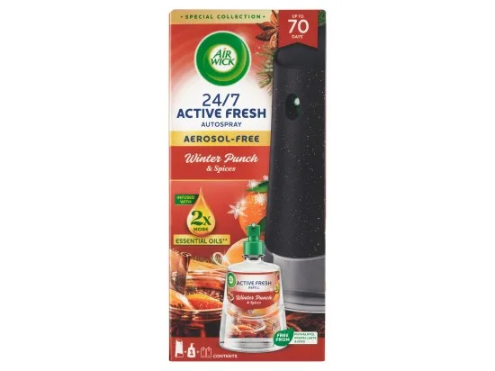 Air Wick Active Fresh automatický difuzér a náplň na vodní bázi zimní punč 228 ml