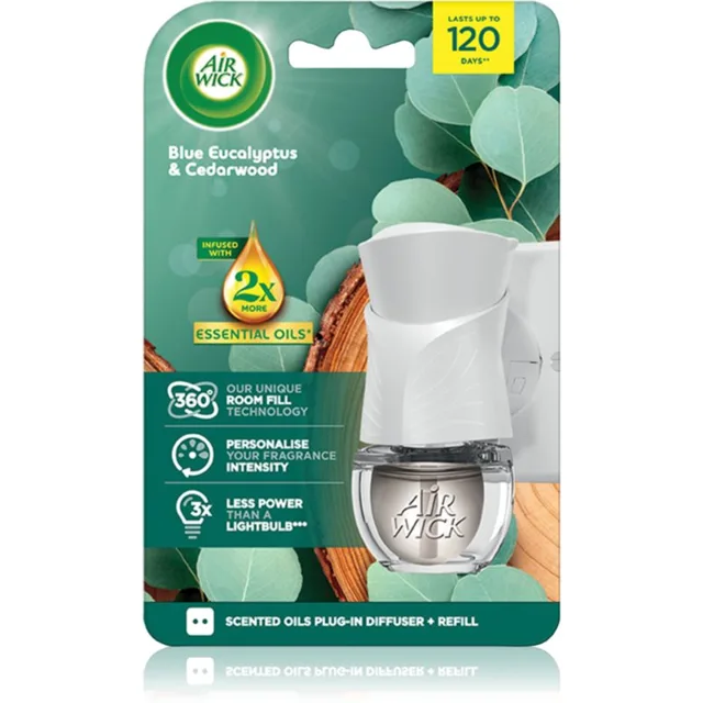 Air Wick Blue Eucalyptus & Cedarwood Eukalyptus a cedrové dřevo elektrický osvěžovač vzduchu s náplní 19 ml
