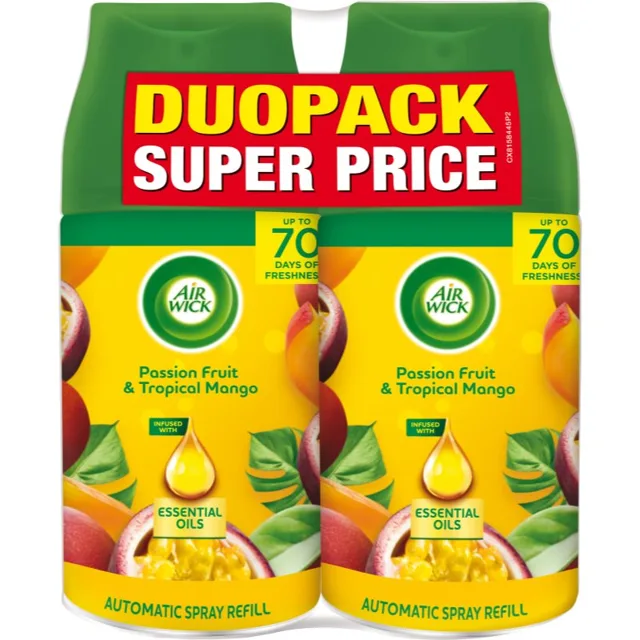 Air Wick Freshmatic Maracuja a tropické mango osvěžovač vzduchu – náhradní náplň s vůní DUO 2x250 ml