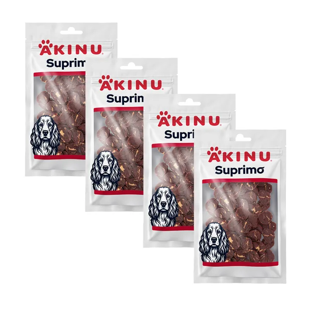 Akinu SUPRIMO Hovězí s kuřecí chrupavkou mini steak pamlsek pro psy 75 g MTP 4 ks