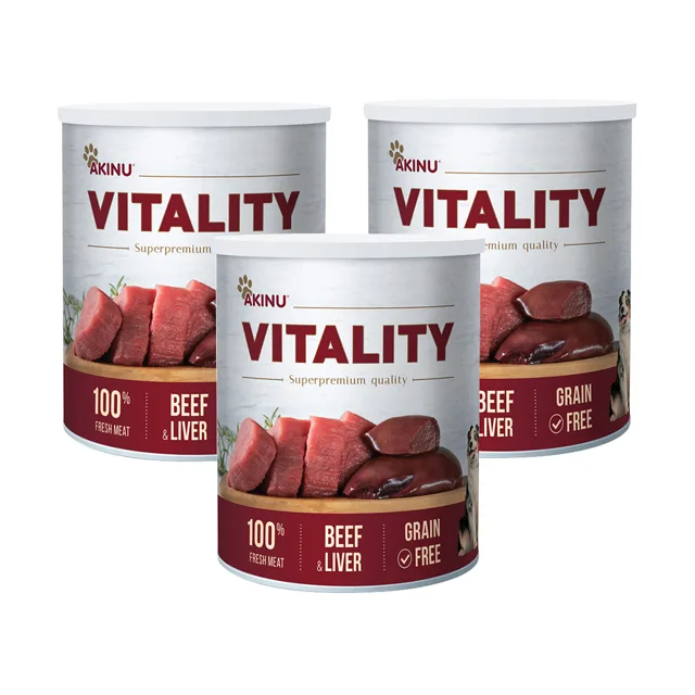 Akinu VITALITY Hovězí & játra mleté konzerva pro psy 3 x 800 g