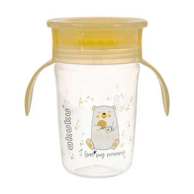 Akuku Nevylévající hrneček s úchyty, I love mum Mummy 240 ml, transparentní/žlutý