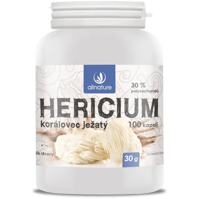 Allnature Hericium Korálovec ježatý kapsle pro detoxikaci organismu a podporu imunity 100 cps