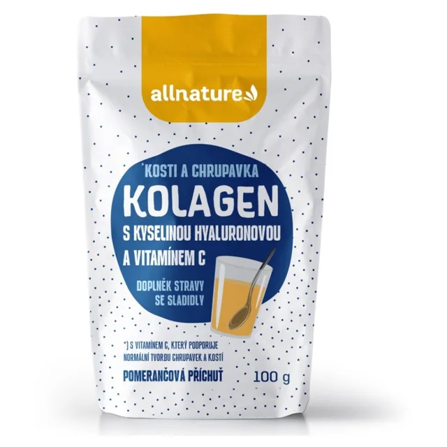 ALLNATURE Kolagen s kyselinou hyaluronovou a vitamínem C příchuť pomeranč 100 g