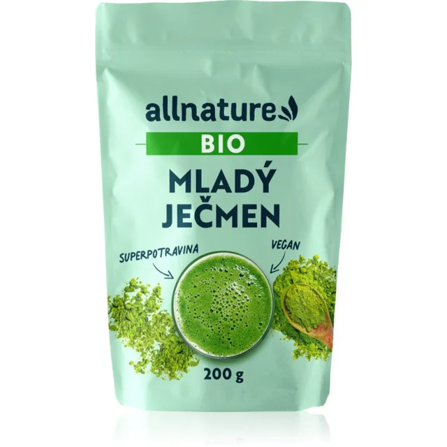 Allnature Mladý ječmen BIO prášek v BIO kvalitě pro detoxikaci organismu a podporu imunity 200 g