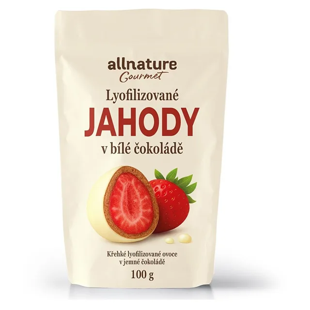 ALLNATURE Mrazem sušené jahody v bílé čokoládě 100 g