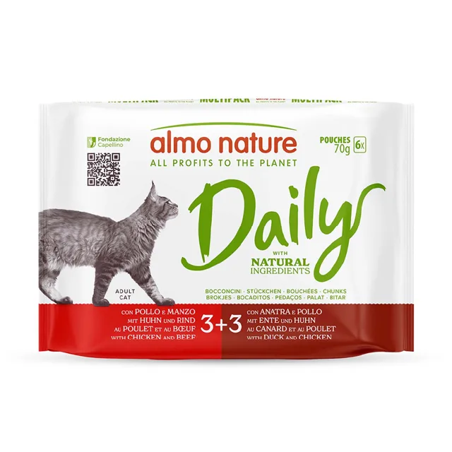 Almo Nature Cat Daily Menu kapsička 24 x 70 g - Mix (2 druhy) - 3x kuřecí a hovězí, 3x kachní a kuřecí