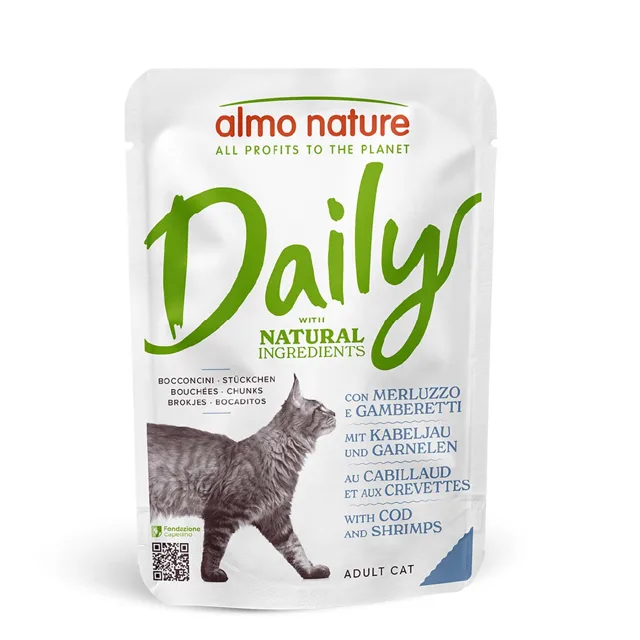 Almo Nature Daily Menu Pouch 12 x 70 g – výhodné balení - treska a krevety