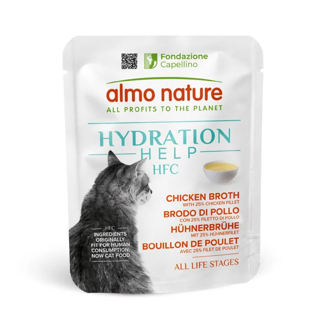 Almo Nature HFC Hydration Help 24 x 50 g - výhodné balení - kuřecí vývar s kuřecími filety