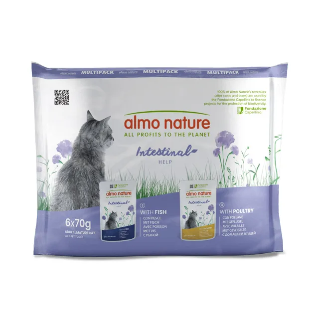 Almo Nature Holistic Intestinal Help - 6 x 70 g Mix: s drůbeží & s rybou