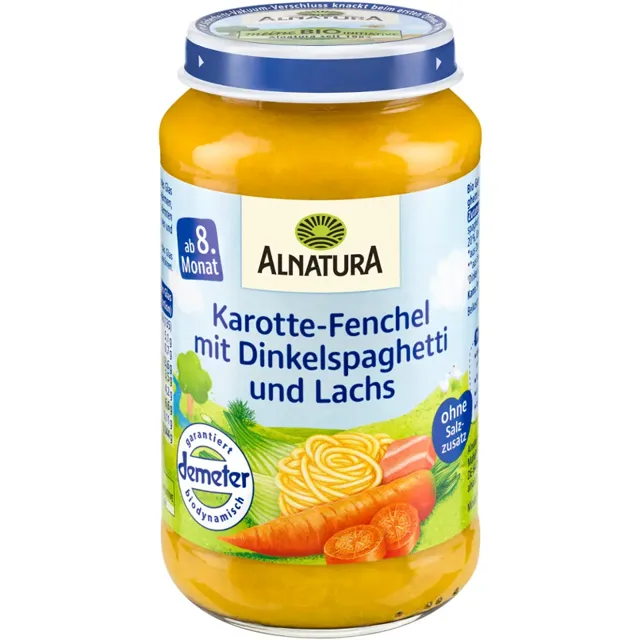 Alnatura BIO Příkrm s mrkví, fenyklem, lososem a těstovinami 220 g