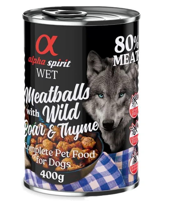 alpha spirit Dog Meatballs 6 × 400 g - divočák s tymiánem