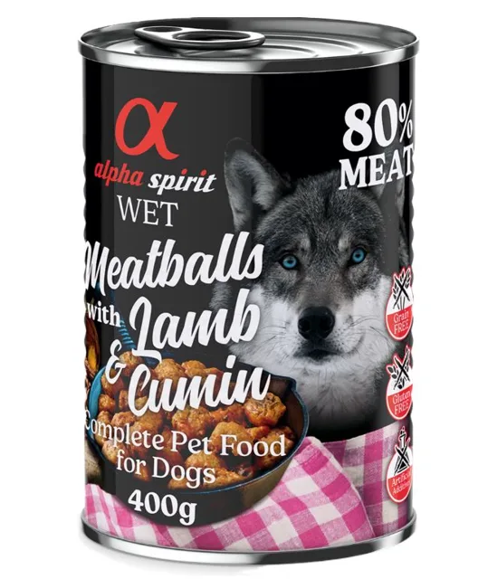 alpha spirit Dog Meatballs 6 × 400 g - jehněčí s kmínem