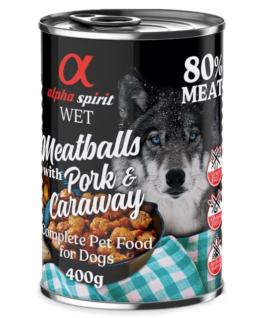 alpha spirit Dog Meatballs 6 × 400 g - vepřové s kmínem