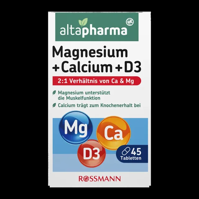 altapharma Tablety s hořčíkem, vápníkem a vitaminem D, doplněk stravy 45 ks