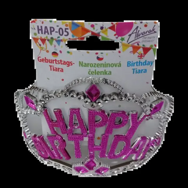Alvarak Plastová párty čelenka Happy birthday růžová