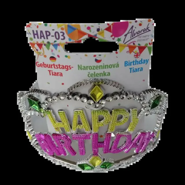 Alvarak Plastová párty čelenka Happy birthday žluto-růžová