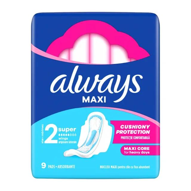 Always Hygienické vložky Maxi Super s křidélky vel. 2 9 ks