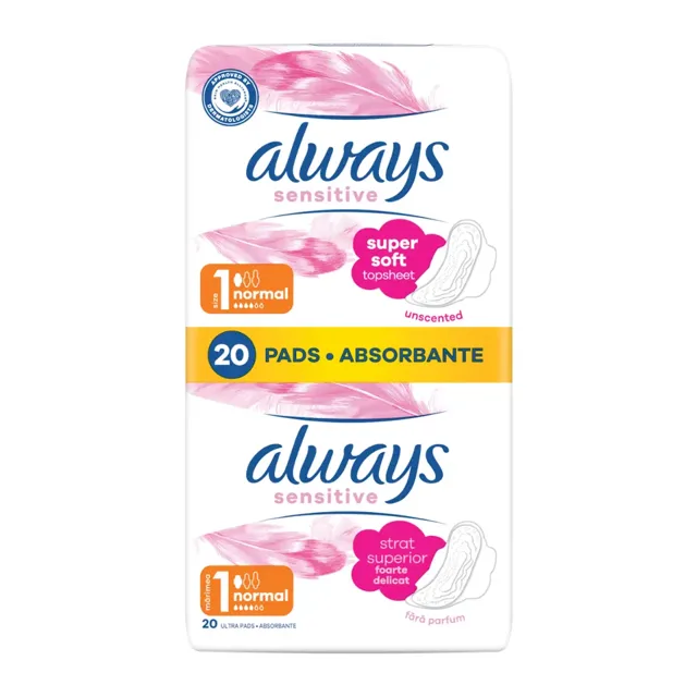 Always Hygienické vložky Sensitive Normal s křidélky vel. 1 20 ks 20 ks